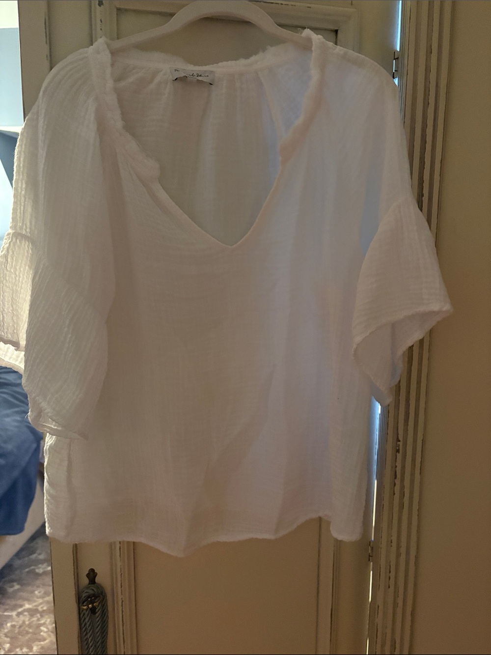 Michael Stars White Gauze V-Neck Flutter Sleeve Top